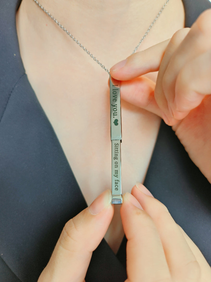 18K Gold | Bar Necklace | Hidden Text | Personalized Engraving Jewelry