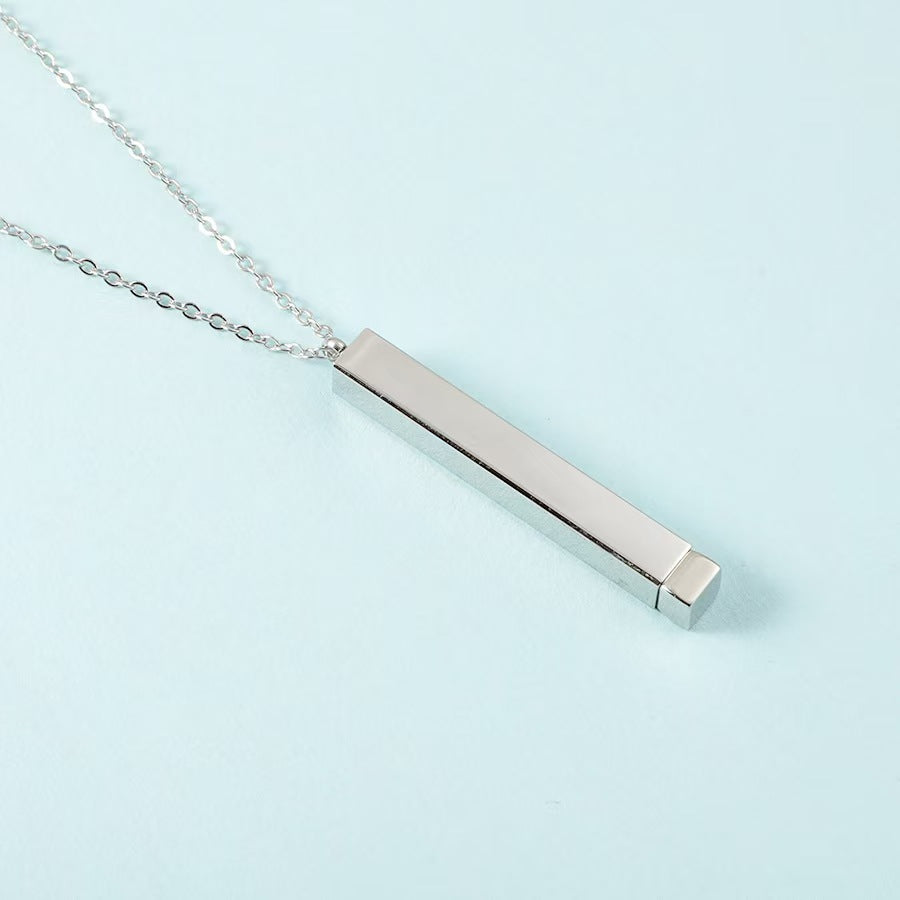 18K Gold | Bar Necklace | Hidden Text | Personalized Engraving Jewelry