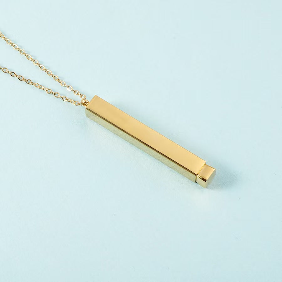 18K Gold | Bar Necklace | Hidden Text | Personalized Engraving Jewelry