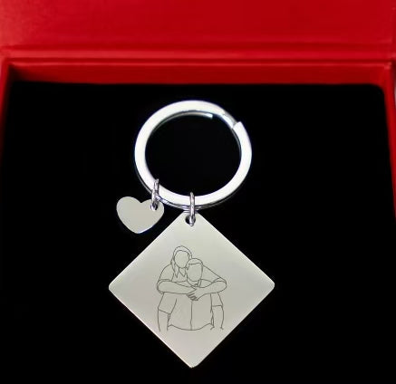 Custom Someonelovesyou© Square Keychain Outlined Photo