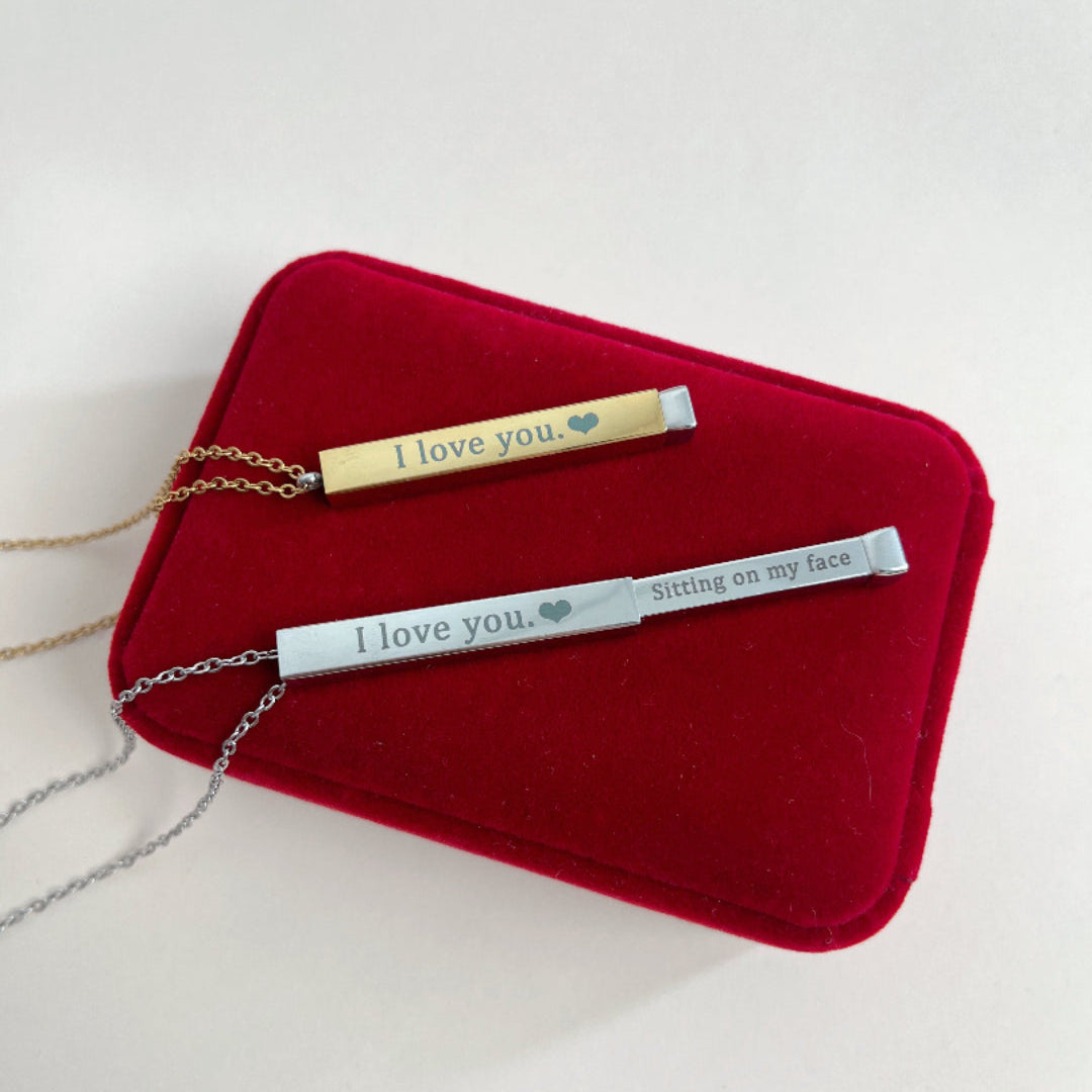 18K Gold | Bar Necklace | Hidden Text | Personalized Engraving Jewelry