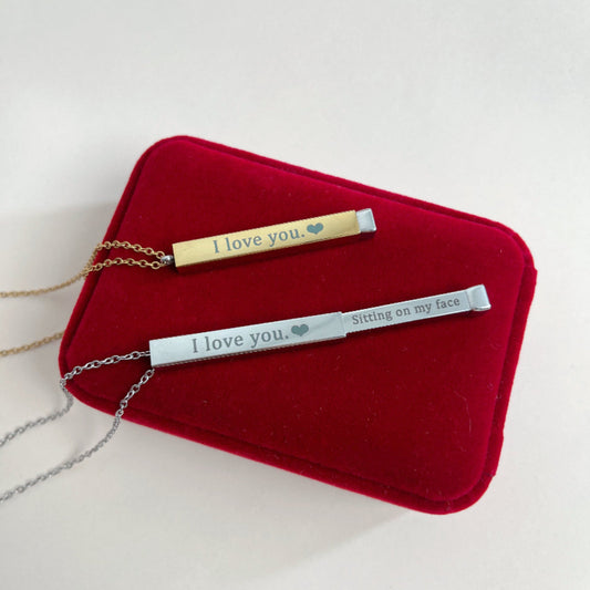 18K Gold | Bar Necklace | Hidden Text | Personalized Engraving Jewelry